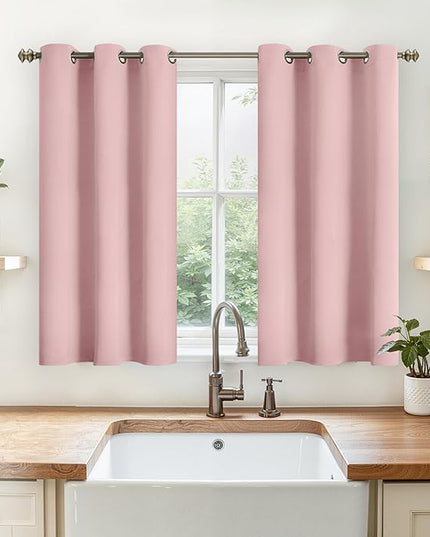 YoungsTex Baby Pink Blackout Curtains 40 Inches Length for Girl Bedroom Window - Thermal Insulated with Grommet Short Room Darkening Drapes for Living Room Kitchen Bathroom, 2 Panels, 42 x 40 Inch