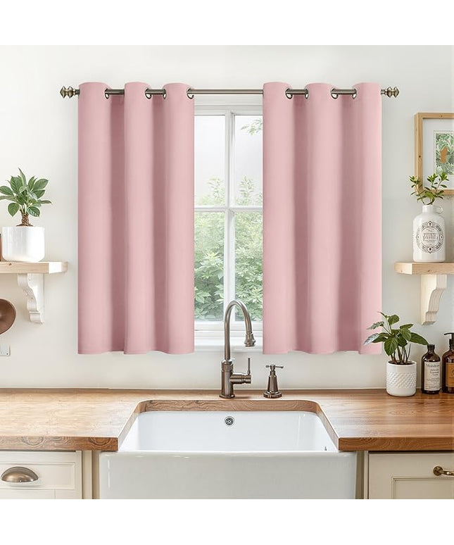 YoungsTex Baby Pink Blackout Curtains 45 Inch Long for Short Window - Thermal Insulated Drapes with Grommet Room Darkening Privacy for Nursery Kids Girl Bedroom, 2 Panels, 42 x 45 Inch