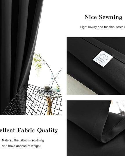 Blackout Curtains for Bedroom Thermal Insulated Light Blocking Room Darkening Curtains Solid Grommet Window Drapes for Living Room, Set of 2 Curtain Panels 52 W x 84 L inch Long Black