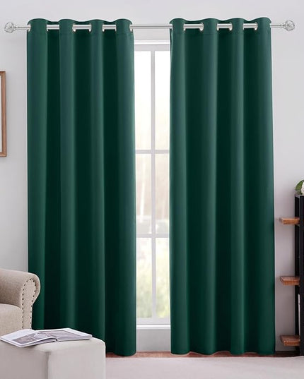HOMEIDEAS Dark Green Blackout Curtains for Bedroom 52 X 96 Inch Length 2 Panels Set Room Darkening Bedroom Curtains, Soundproof Thermal Grommet Window Curtains for Living Room for Christmas
