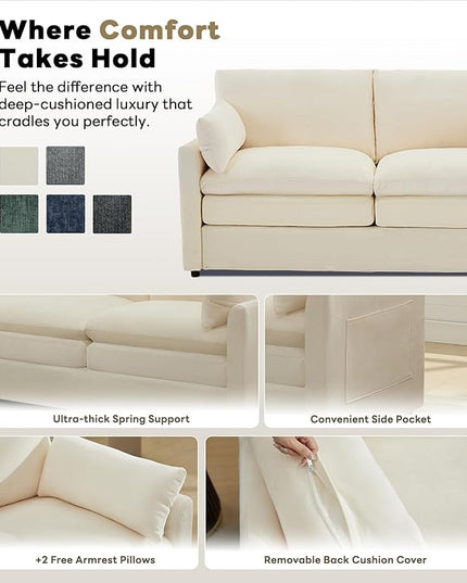 Tbfit Modern Loveseat Couch, 68" Cloud Sofa Spring Seat Cushion, Comfy 2-Seater Love Seat with Pillows, Chenille Removable Cover, Soft Upholstered Living Room Furniture Home Apartment, Beige
