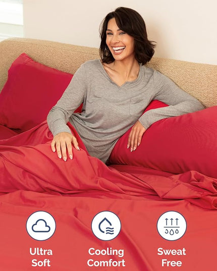 Extra Deep King Sheet Set - 6 Piece Breathable and Cooling Sheets - Hotel Luxury Bed Sheets Set - Easy & Secure Fit - Soft, Wrinkle Free and Comfy Sheets Set - Red Sheet Set with Extra Deep Pockets