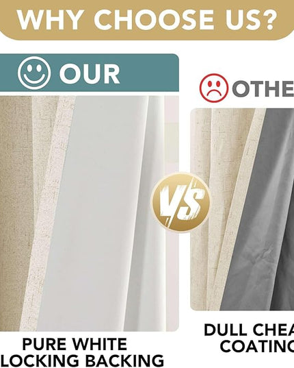 H.VERSAILTEX 100% Blackout Curtains for Bedroom Thermal Insulated Linen Textured Curtains Heat and Full Light Blocking Drapes Living Room Curtains 2 Panel Sets, 42x54 Inch, Bleached Sand