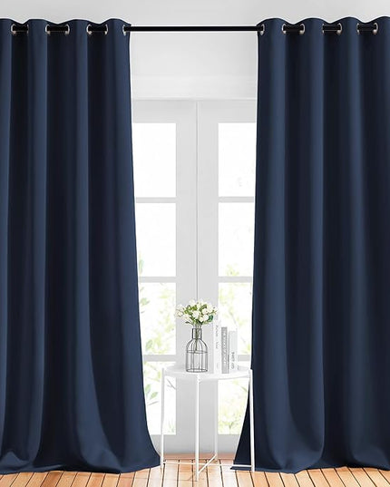NICETOWN Window Drapes Long Curtains - (52 inches Wide x 108 inches Long, Navy, 2 Pieces) Living Room Panels Grommet Top Window Treatment for Hall & Guest Room