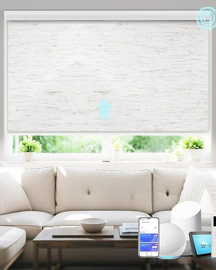 Motorized Blinds with Remote Smart Blackout Shades Electric Curtains Automatic Roller Blinds Shades for Indoor Windows Cordless with Alexa Google Home(Blackout Sandy Beach,W33x H62)