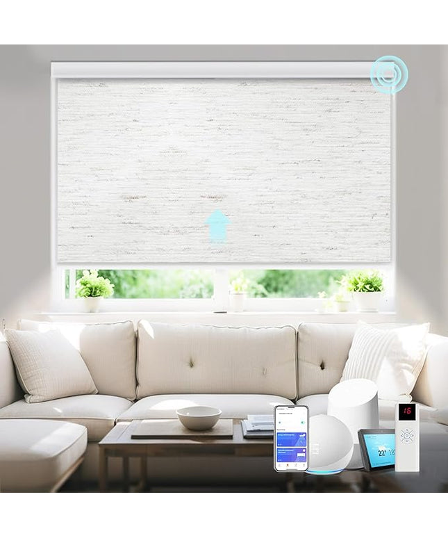 Motorized Blinds with Remote Smart Blackout Shades Electric Curtains Automatic Roller Blinds Shades for Indoor Windows Cordless with Alexa Google Home(Blackout Sandy Beach,W20x H62)