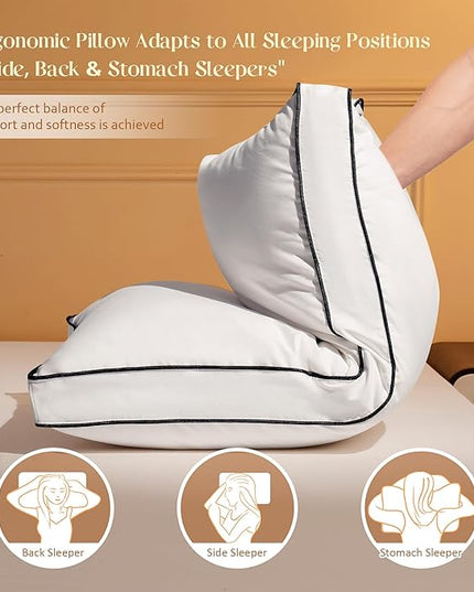 Feather Down Pillows Standard Size Set of 2 with Gusset, Luxury Hotel Collection Bed Pillow 2 Pack, Down Surrounded Gusseted Pillows for Sleeping, Fluffy for Side, Back Sleepers 20x24+2 in.