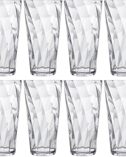 US Acrylic Optix Plastic Reusable Drinking Glasses (Set of 8) 26oz Iced-Tea Cups in Clear | BPA-Free Tumblers, Made in USA | Top-Rack Dishwasher Safe
