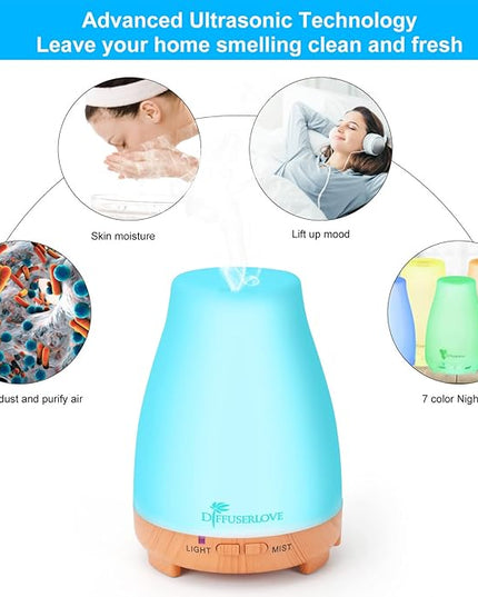 Diffuserlove Essential Oil Diffusers 200ML Remote Control Diffuser Mist Humidifiers BPA-Free Aromatherapy Diffuser (Yellow Base)
