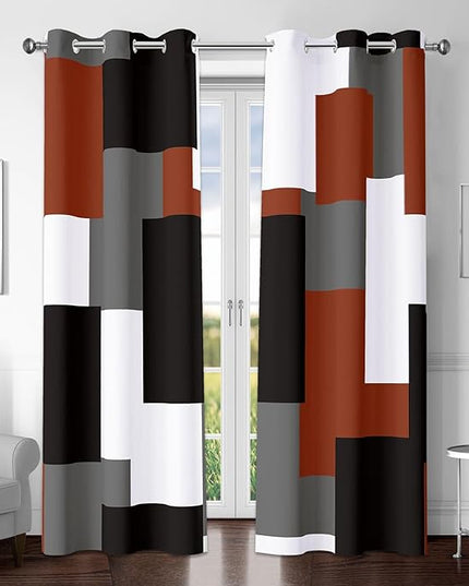 Burnt Orange 100% Blackout Curtains for Bedroom 84 inch Length 2 Panels Set Grey Modern Abstract Geometric Fall Black Out Curtains Insulated Room Darkening Window Drapes for Living Room, 42Wx84L