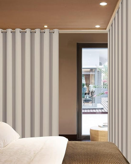 Yakamok 100% Blackout Extra Wide Patio Sliding Door Curtains, Grommet Thermal Insulated Blind Curtains, Sliding Glass Door Panel for Bedoom/Space Room Divider, Natural, W100 x L84, 1 Panel