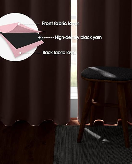 HOMEIDEAS Baby Pink Blackout Curtains for Kids, 52 X 63 Inch Length 2 Panels Set, Room Darkening Curtains for Girl's Room, Soundproof Thermal Grommet Window Curtains for Living Room
