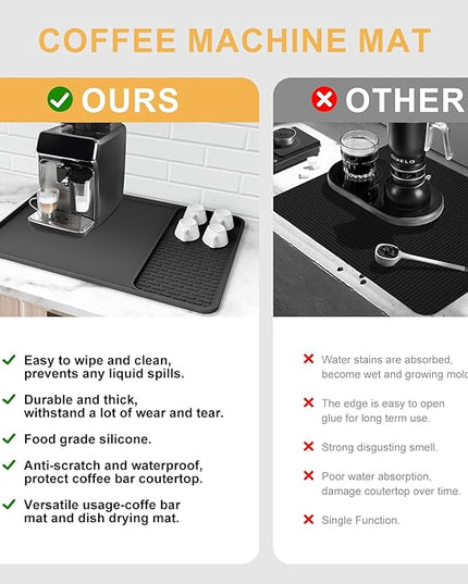 Silicone Coffee Mat, 24''x16'' Bar Mat with Detachable Dish Drying Mat - Fits Under Coffee Maker & Dish Rack