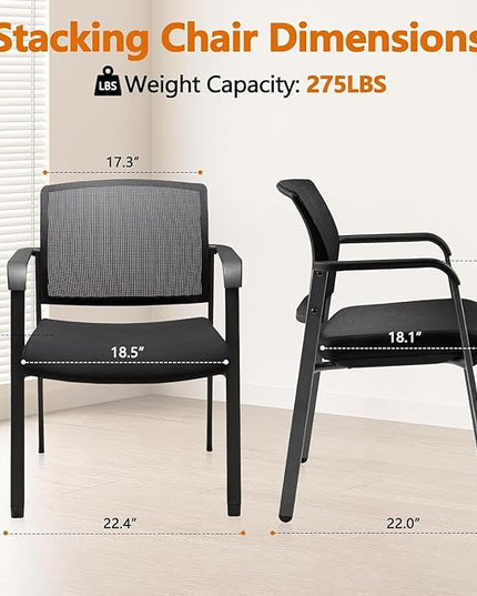 CLATINA Mesh Back Stacking Arm Chairs with Upholstered Fabric Seat and Ergonomic Lumbar Support for Office School Church Guest Reception Black 8 Pack Set New Version