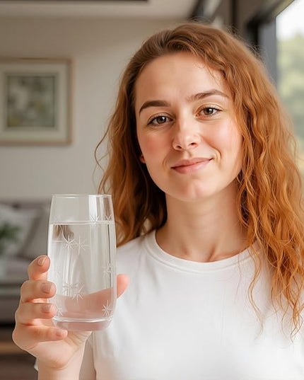 SHOSHIN Hand-Cut Highball Glasses – 17 oz Set of 4, Premium Lead-Free Crystal Drinking Glasses with Star Pattern, Ideal for Water, Collins Cocktails, and More, Dishwasher Safe
