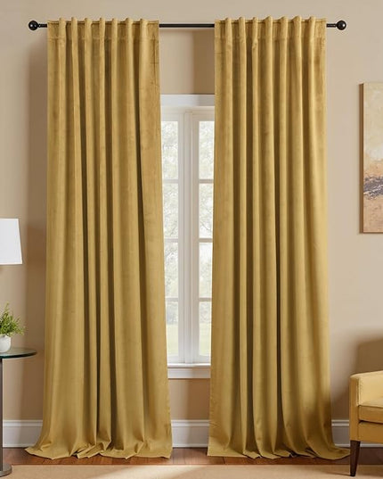 KOUFALL 102 Inch Extra Long Velvet Traverse Rod Curtains for Living Room,Gold Luxury Semi Blackout Glam Curtains for Bedroom Dining Room