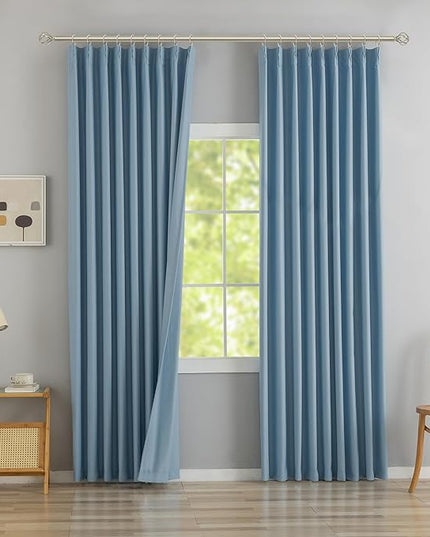 DONREN Dusty Blue Pinch Pleated Blackout Curtains with Hooks - 96 inch Length Room Darkening Thermal Insulated Window Curtain Panels for Living Room Bedroom 2 Panel 40" Wx96 L