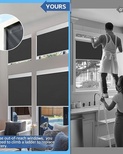 Motorized Blinds with Remote, Smart Shades with Solar Panel, Thermal Blackout Electric Shades, Automatic Blinds for Windows, Compatible with Alexa, Black, 39"x72"