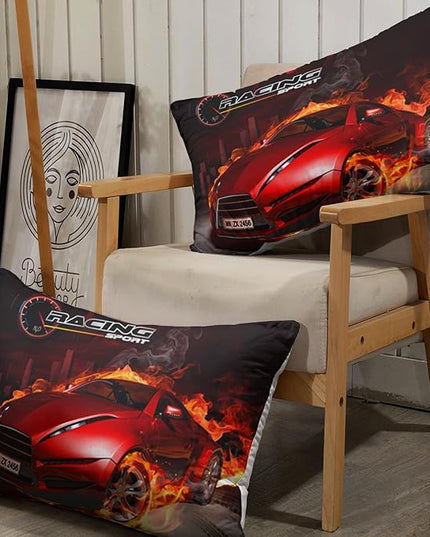 AILONEN Red Racing Car Fitted Sheet Set Twin Size, Boys Extreme Sports Sheet Set for Kids,Cool Speed Automobile Bedding Set,1 Fitted Sheet 2 Pillowcases,3-Piece,Soft Microfibre