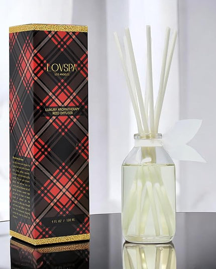 LOVSPA Reed Diffuser Set, Peppermint Bark Scented Oil Diffuser with Sticks, Home Fragrance Accessories for Bathroom Shelf Decor, Aroma Diffusers for Home or Office Desk, USA Made