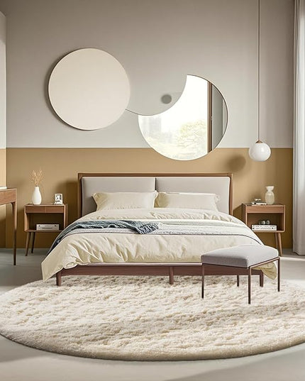 Ophanie Round Rugs 6Ft Ivory Circle Area Rug, Aesthetic Room Decor, Fluffy Fuzzy Bedroom Carpet, Plush Soft Shaggy Cream Living Room Rugs for Kids Home Decor, Nursery