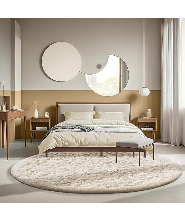 Ophanie Round Rugs 6Ft Ivory Circle Area Rug, Aesthetic Room Decor, Fluffy Fuzzy Bedroom Carpet, Plush Soft Shaggy Cream Living Room Rugs for Kids Home Decor, Nursery