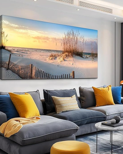 Canvas Wall Art For Living Room Seaview Sand Dunes Seagrass Landscapes Large Size Wall Decor Ready To Hang Home Decorations Bedroom Kitchen Inspirational Canvas Prints Posters Painting Mural Artwork