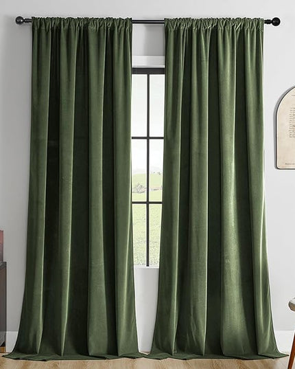 Joydeco Customized Velvet Curtains for Bedroom & Living Room, Heavy Duty Luxury Thermal Insulated Olive Green Velvet Curtains Rod Pocket 1 Panel, Custom Size