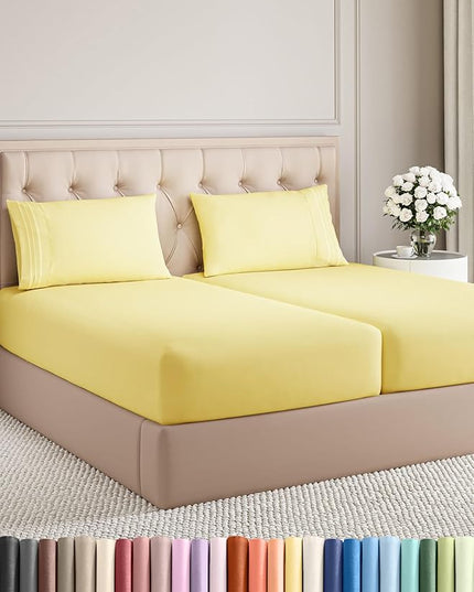 Split King Size 5 Piece Sheet Set - Comfy Breathable & Cooling Bed Sheets Set - Hotel Luxury Bedding for Women, Men, Kids, Teens, Boys & Girls - Deep Pockets, Soft, Wrinkle Free - Oeko-Tex - Yellow