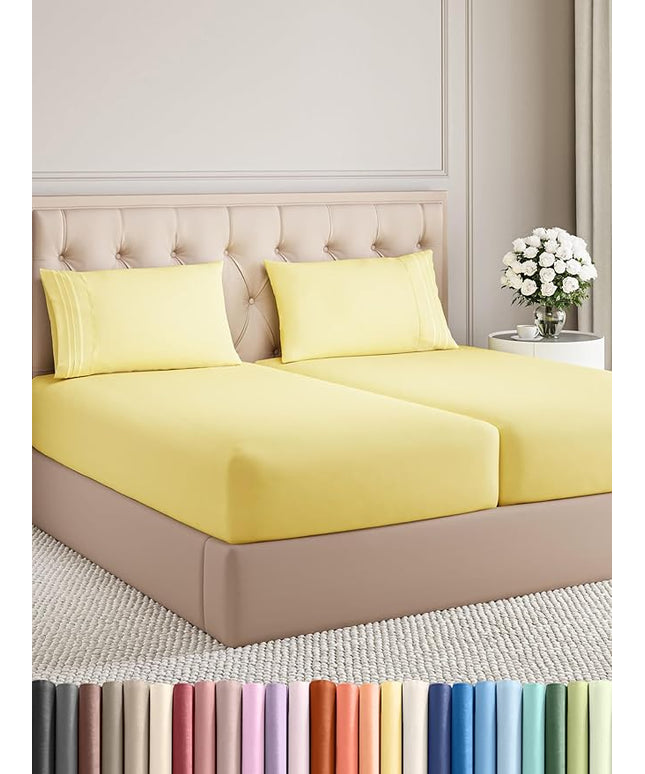 Split King Size 5 Piece Sheet Set - Comfy Breathable & Cooling Bed Sheets Set - Hotel Luxury Bedding for Women, Men, Kids, Teens, Boys & Girls - Deep Pockets, Soft, Wrinkle Free - Oeko-Tex - Yellow