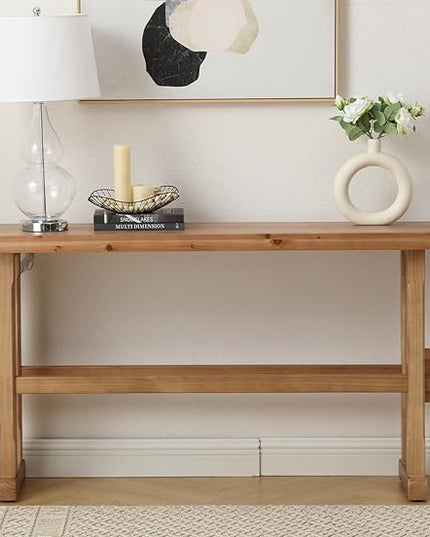chairus 59" Long Console Table Farmhouse Narrow Sofa Table with Crossbar Solid Wood Entryway Table for Living Room/Hallway/Entrance, Natural