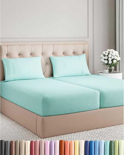 Split King Size 5 Piece Sheet Set - Comfy Breathable & Cooling Bed Sheets Set - Hotel Luxury Bedding for Women, Men, Kids, Teens, Boys & Girls - Deep Pockets, Soft, Wrinkle Free - Oeko-Tex - Spa Blue