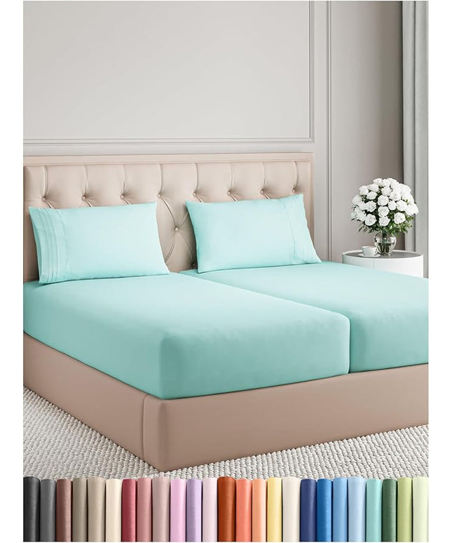 Split King Size 5 Piece Sheet Set - Comfy Breathable & Cooling Bed Sheets Set - Hotel Luxury Bedding for Women, Men, Kids, Teens, Boys & Girls - Deep Pockets, Soft, Wrinkle Free - Oeko-Tex - Spa Blue