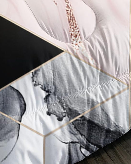AILONEN Geometric Bedding Set Queen Size Comforter Set for Boys Girls, Pink Blue Grey Smoky Metallic Marble Gold Border Art Print Quilt Set Soft Breathable 3 Pieces,1 Comforter and 2 Pillowcases