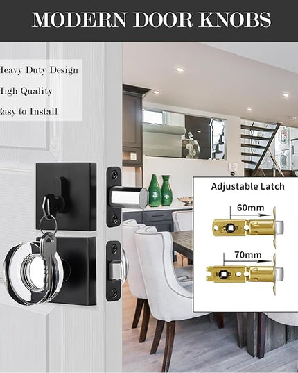 Exterior Glass Door Knob With Single Cylinder Deadbolt Lockset, Entry Crystal Door Knob, Black Front Door Lock Set, Matte Black Handle