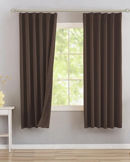 DONREN Brown Pinch Pleated Blackout Curtains with Hooks - 72 inch Length Room Darkening Thermal Insulated Window Curtain Drapes for Living Room Bedroom Set of 2 Panels 40" Wx72 L