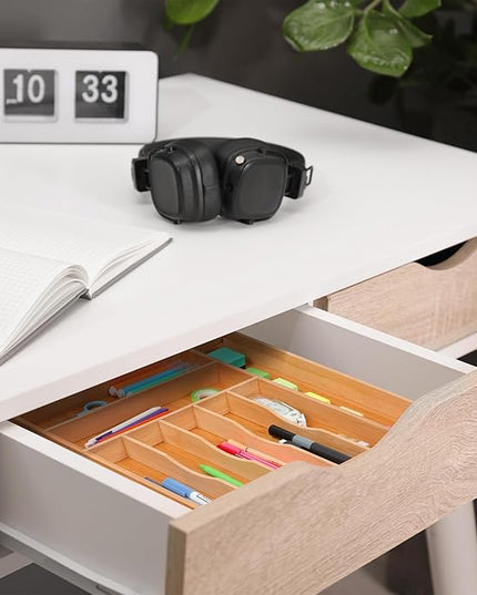 Large Premium Bamboo Silverware Organizer - Expandable Drawer Organizer & Utensil Organizer - 17"x19.7" Cutlery Tray with Dividers for Kitchen Utensils and Flatware (7-9 Slots) (Natural)
