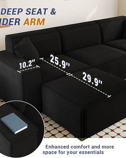 Cloud Couch Sectional, Comfort Chenille Boneless Couch for Living Room, Memory Foam Deep Seat Modular Sectional Sofa Compression Floor Sofa, No Assembly Required