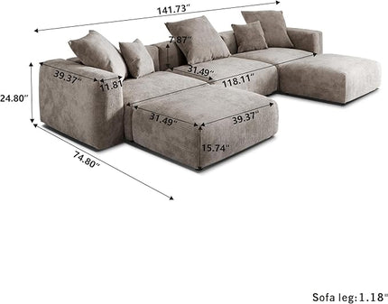 JACH 141" Oversized Modular Sectional Couch, Deep 3-Seats Corduroy Sofa with Chaise Ottomans, Huge Plus Convertible Soft Sofas, Minimalist Couches for Living Room, Apartment, Light Brown