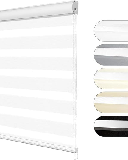 Zebra Blinds for Windows Custom Size Light Filtering Roller Shades Privacy Dual Light Control Dual Layer Easy to Install for Home Custom Size White