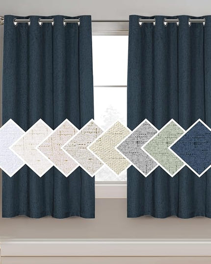 H.VERSAILTEX 100% Blackout Curtain for Bedroom 63 Inches Long Grommet Linen Face Full Light Blocking Curtain Drape for Living Room Thermal Insulated Linen Look Curtain 1 Panel, 52" W x 63" L, Navy