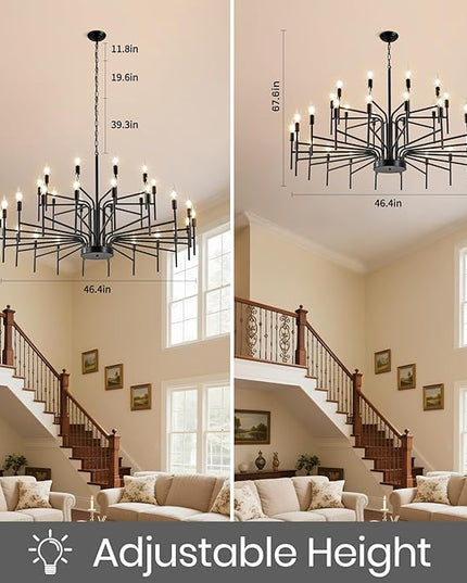Black Chandelier 30 Light Large Modern Farmhouse Chandeliers for Dining Room Lights Fixture, 47" Round Candle Large Chandeliers for High Ceilings Living Room Foyer Entryway 2 Tier