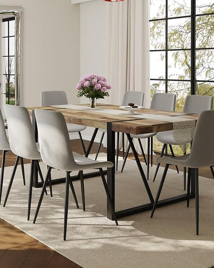 FURNITO Wood Dining Table Set for 8, 71" Large Rectangular Kitchen & Dining Room Table with 8 Fabric Linen Chairs, Modern Farmhouse Dining Set for Home, Living Room, Office, or Conference Room