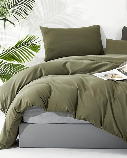 CLOTHKNOW Olive Green King Size Comforter Set 3Pcs Green Bedding Comforter Sets Soft All Season Hunter Green Comforter with 2 x Pillow Cases