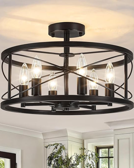 TOULMJ 6-Light Black Semi Flush Mount Ceiling Light, 16.53'' Modern Entryway Light Fixtures, Farmhouse Light Fixtures Ceiling Lamp for Kitchen Island Laundry Hallway Dining Room