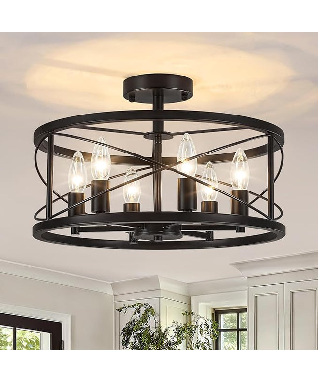 TOULMJ 6-Light Black Semi Flush Mount Ceiling Light, 16.53'' Modern Entryway Light Fixtures, Farmhouse Light Fixtures Ceiling Lamp for Kitchen Island Laundry Hallway Dining Room