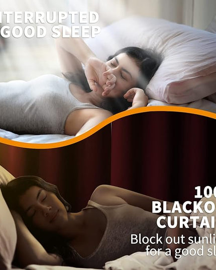 YoungsTex Burgundy 100% Blackout Curtains for Bedroom, Thermal Insulated Drapes with Grommet Full Room Darkening with Black Backing for Living Room, 2 Panels, 42 x 63 Inch