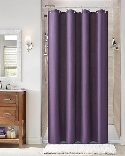 Naturoom Purple 42 Inch Shower Curtain - Stall Narrow Half Linen Ultra Thick Fabric Shower Curtain Set with Hooks, Boho Farmhouse Rustic RV Camper Bath Curtains for Bathroom, 42x72