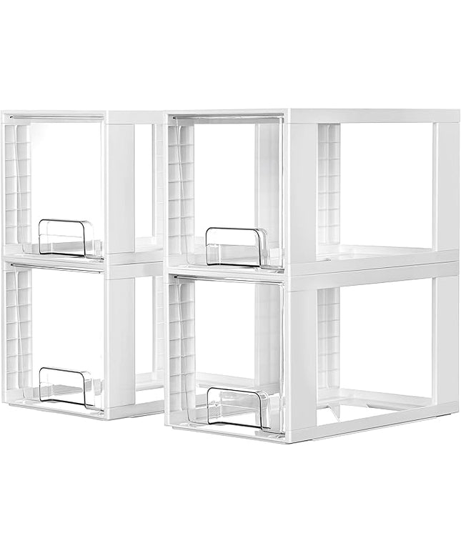 Vtopmart 4 Pack Large Stackable Storage Drawers,White,Easily Assemble Acrylic Bathroom Closet Undersink Organizers and Storage,Plastic Bins for Kitchen Cabinets,Pantry,Makeup,Medicine Organization