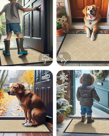 Smiry Front Door Mat Outside Entrance, Heavy Duty Outdoor Indoor Natural Rubber Doormat, Non Slip, Trap Dirt and Moisture, Easy Clean, Low Profile Patio Porch Entryway Mat, 47x32, Beige